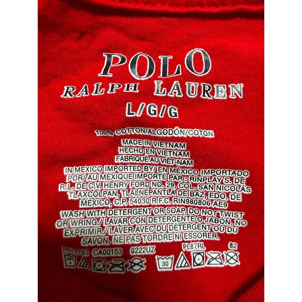 Polo Ralph Lauren Mens Large Red Long Sleeve Crew Neck Cotton T-Shirt Pony Logo